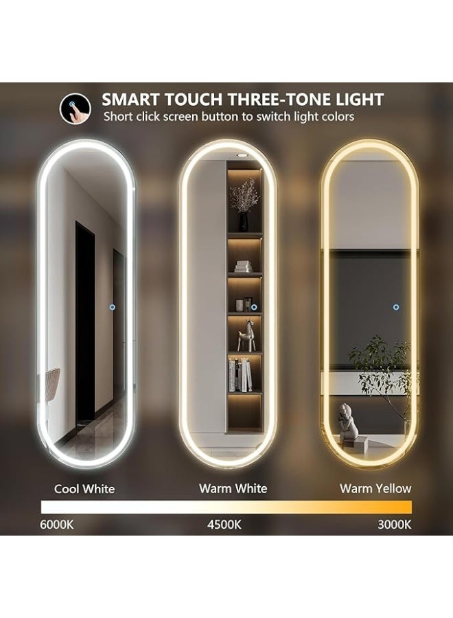Vphom Oval Full Length Mirror with LED Lights 160×60cm, Lighted Wall-Mounted Full Body Mirror with Touch Dimming & 3-Color Lighting (White/Warm/Yellow) – HD Explosion-Proof Glass Mirror for Bedroom & Dressing Room - Image 3
